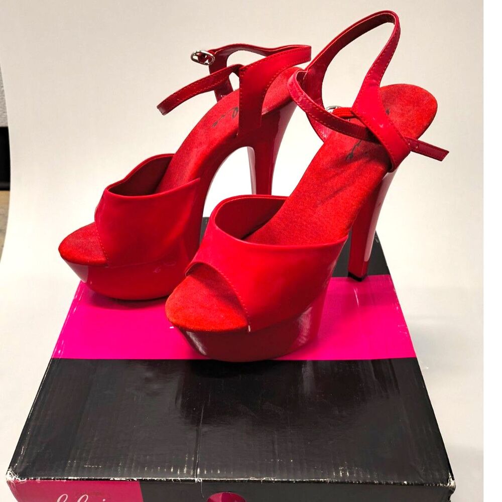 Ellie 601-Juliet Platform Stripper Exotic Dance heels Red Patent 6" peep toe sz8